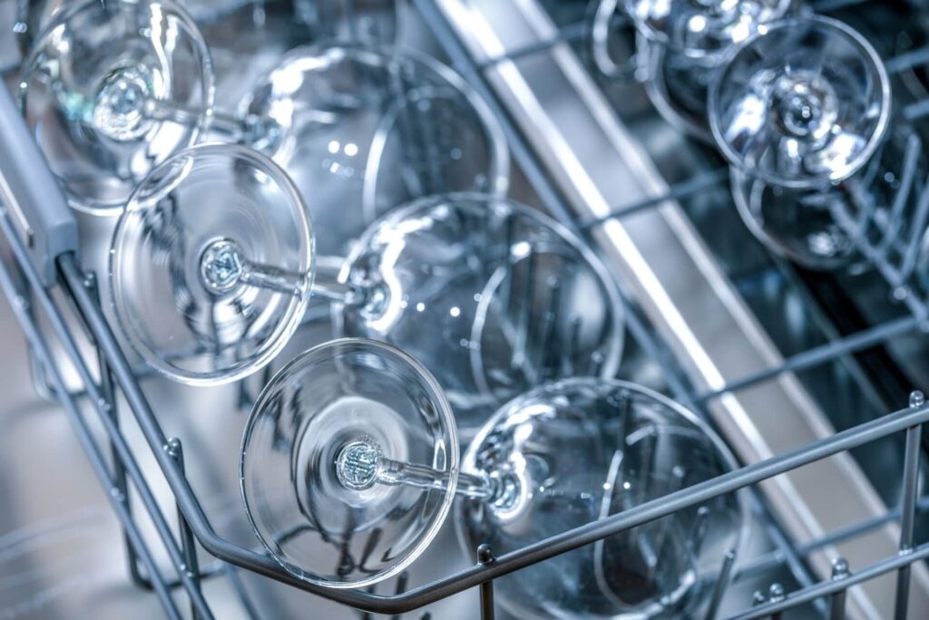 wine glasses in dishwasher