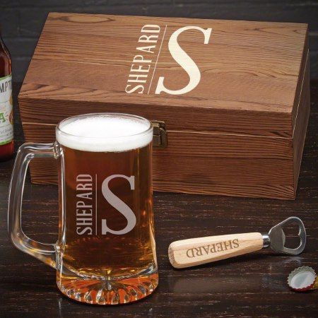 Engraved Beer Mugs with bottle opener Set